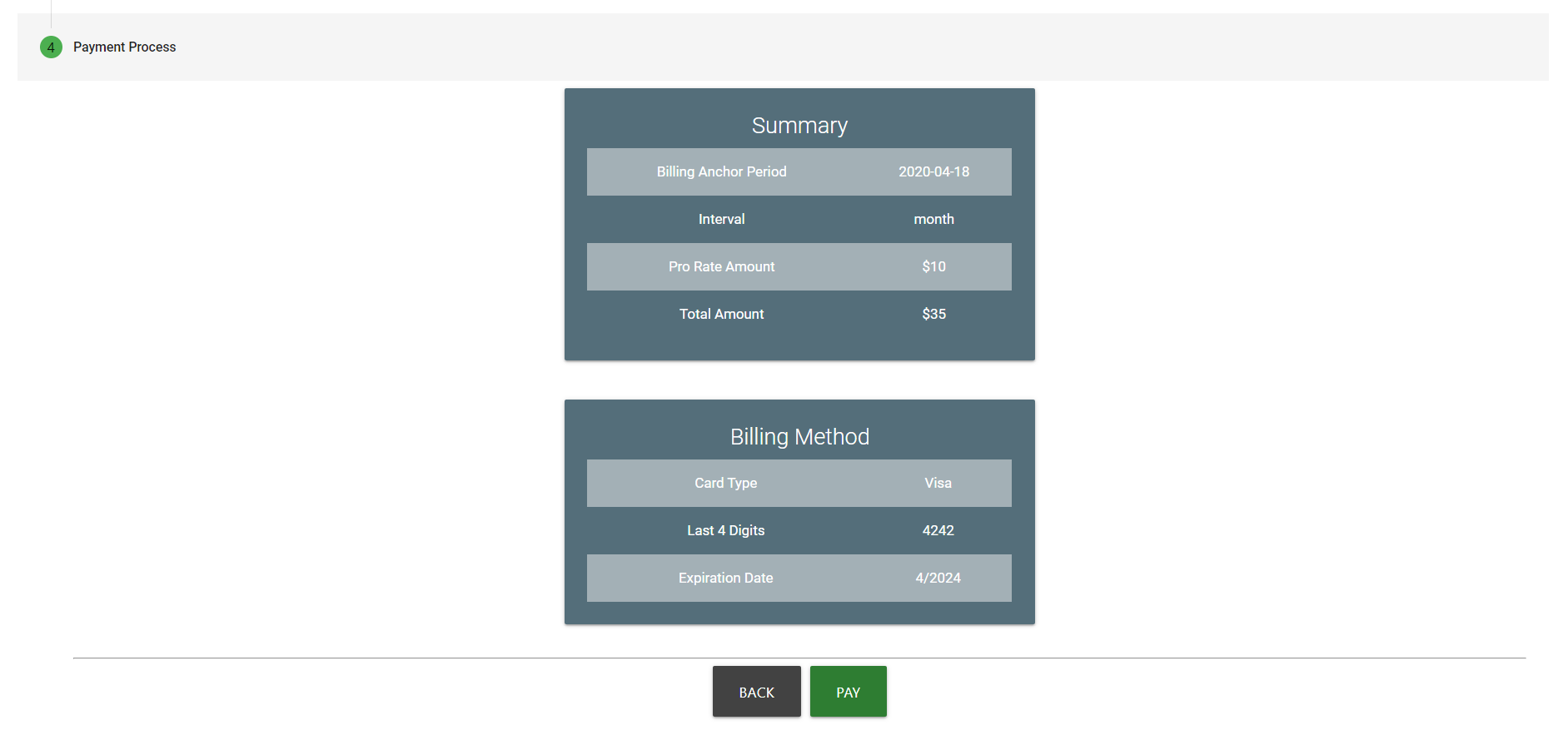 Payment Process Screenshot